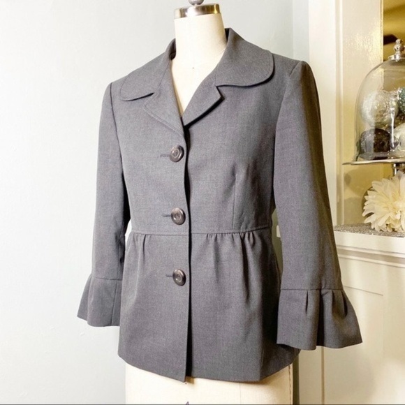 Tahari Gray Ruffle Flounce Hem Jacket 4 Small - Picture 6 of 12